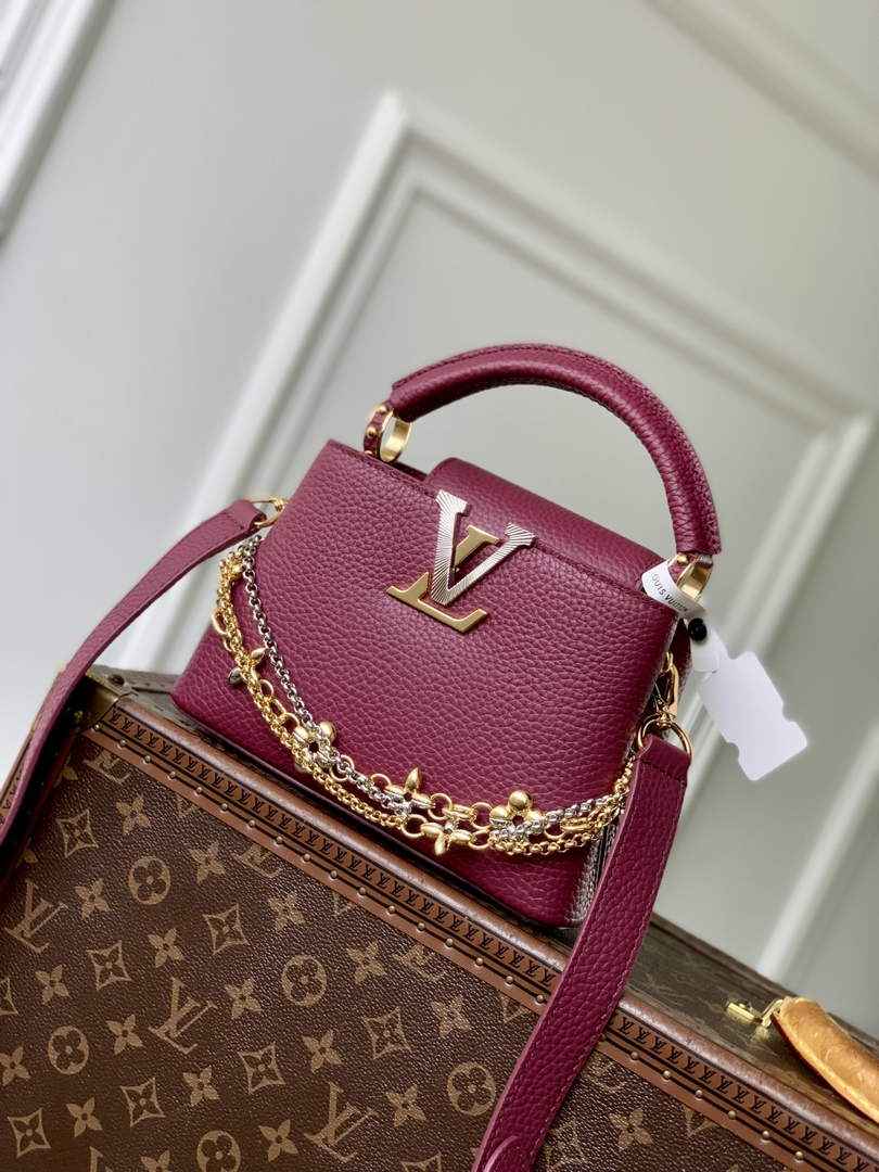 Louis Vuitton Capucines Mini Bag, M26507 In Dark Red Taurillon Leather
