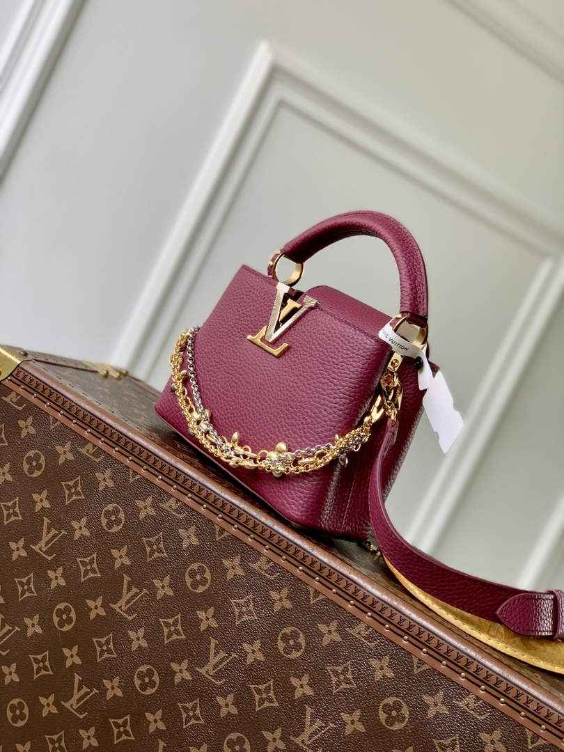Louis Vuitton Capucines Mini Bag, M26507 In Dark Red Taurillon Leather