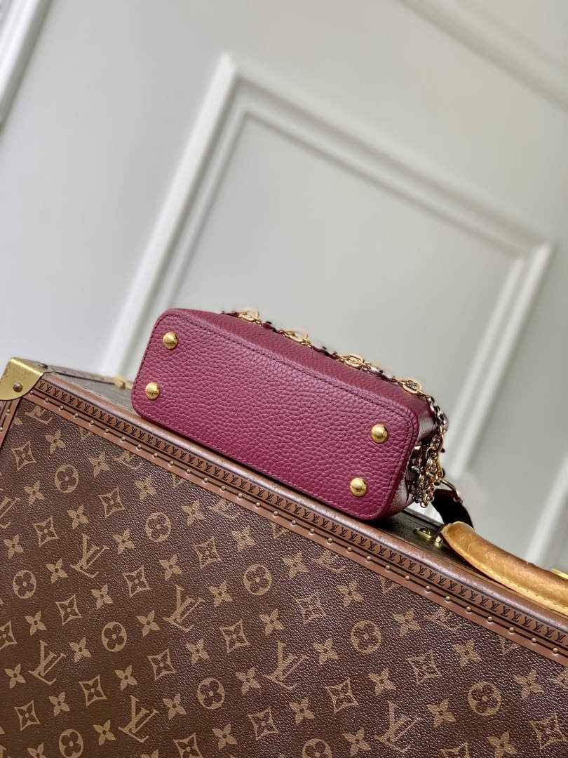 Louis Vuitton Capucines Mini Bag, M26507 In Dark Red Taurillon Leather
