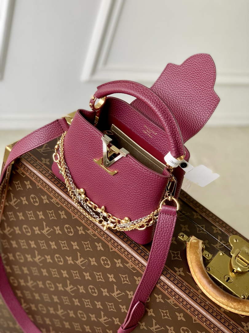 Louis Vuitton Capucines Mini Bag, M26507 In Dark Red Taurillon Leather