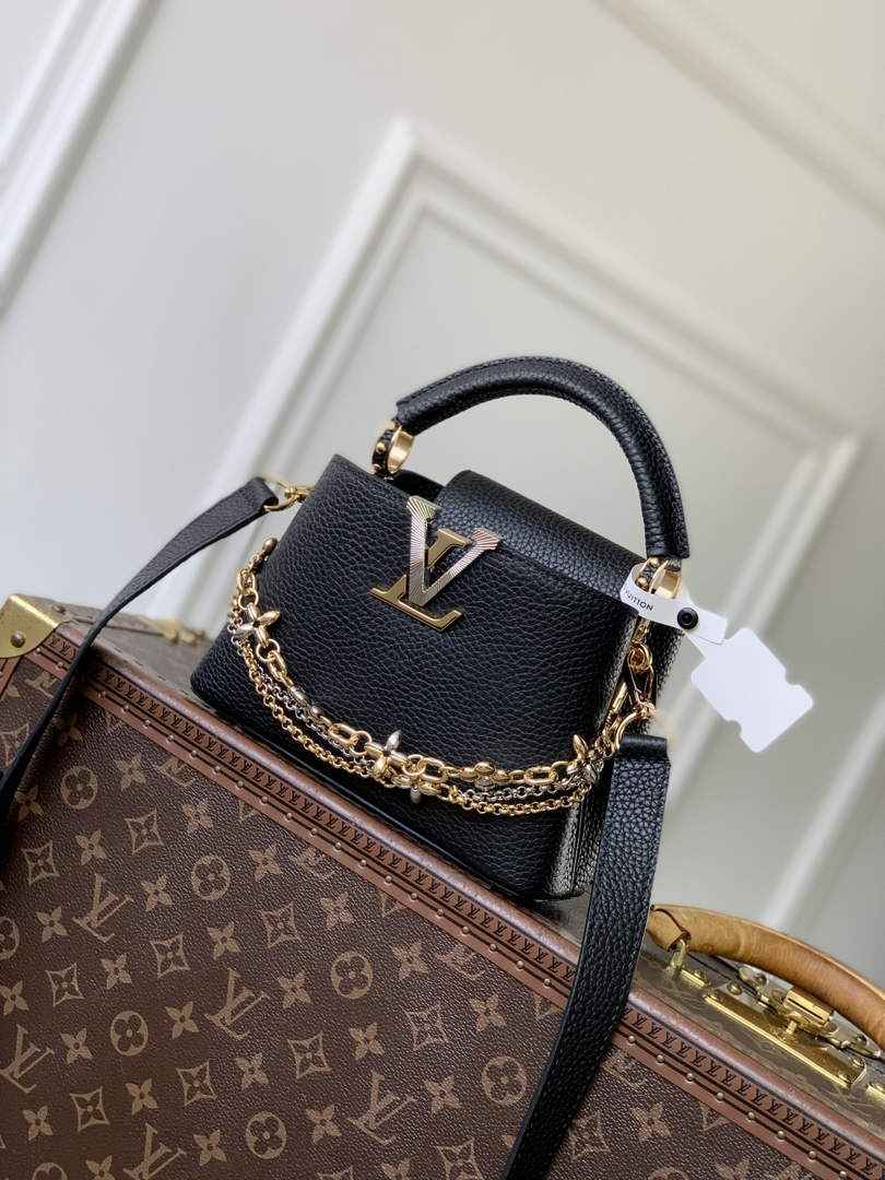 Louis Vuitton Capucines Mini Bag, M26351 In Black Taurillon Leather Gold