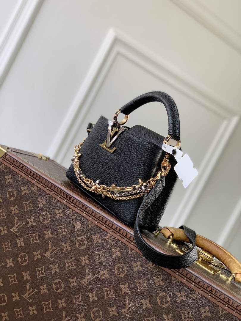 Louis Vuitton Capucines Mini Bag, M26351 In Black Taurillon Leather Gold