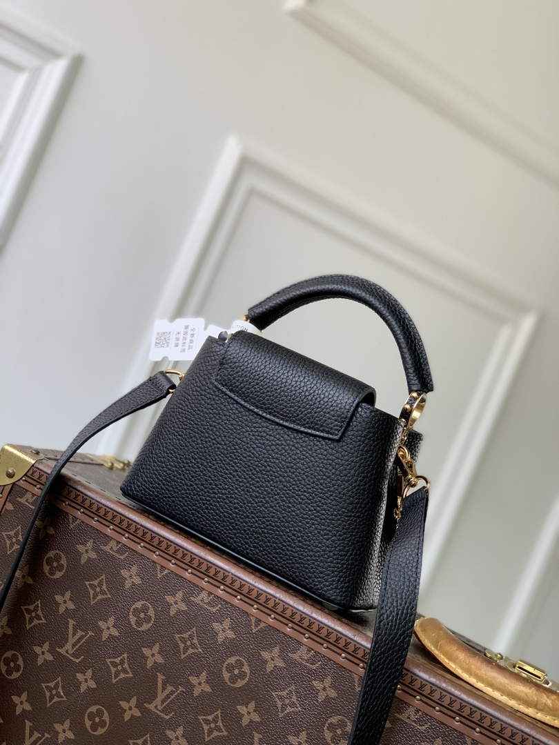 Louis Vuitton Capucines Mini Bag, M26351 In Black Taurillon Leather Gold