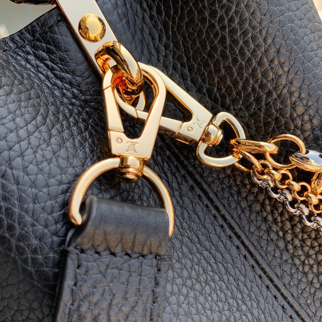 Louis Vuitton Capucines Mini Bag, M26351 In Black Taurillon Leather Gold