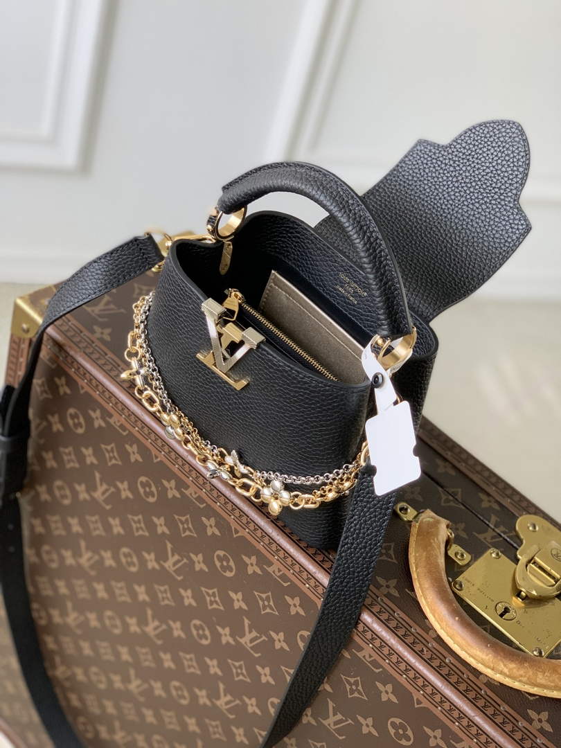 Louis Vuitton Capucines Mini Bag, M26351 In Black Taurillon Leather Gold