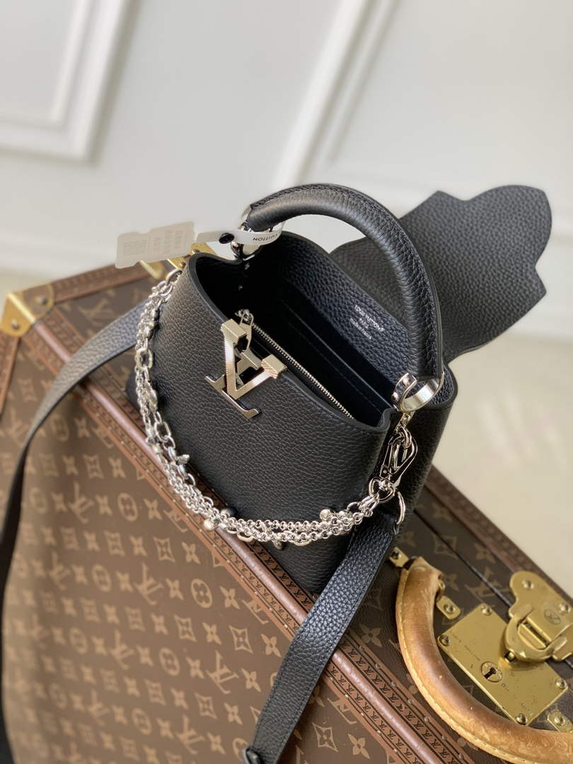 Louis Vuitton Capucines Mini Bag, M26351 In Black Taurillon Leather
