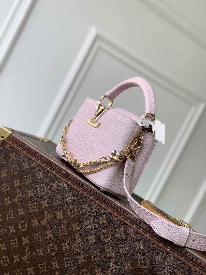Louis Vuitton Capucines Mini Bag, M26351 In Pink Taurillon Leather