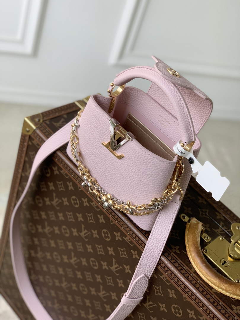 Louis Vuitton Capucines Mini Bag, M26351 In Pink Taurillon Leather