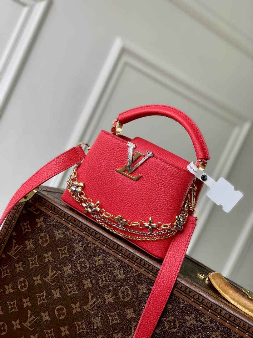 Louis Vuitton Capucines Mini Bag, M26351 In Red Taurillon Leather