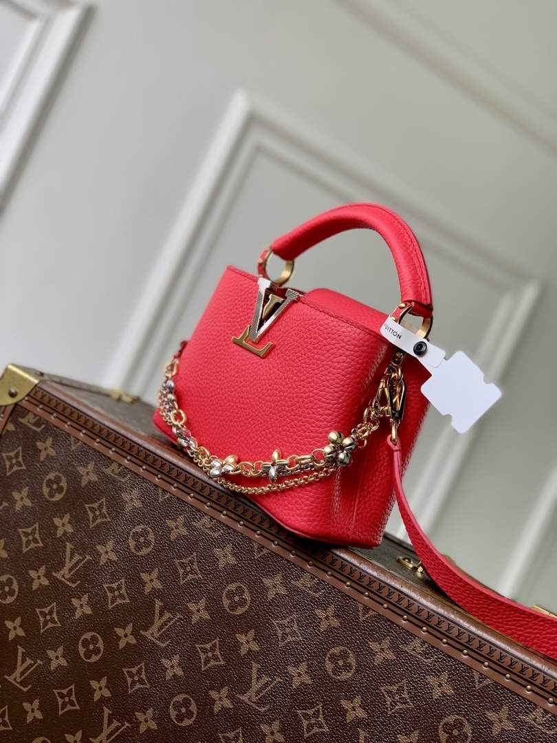 Louis Vuitton Capucines Mini Bag, M26351 In Red Taurillon Leather