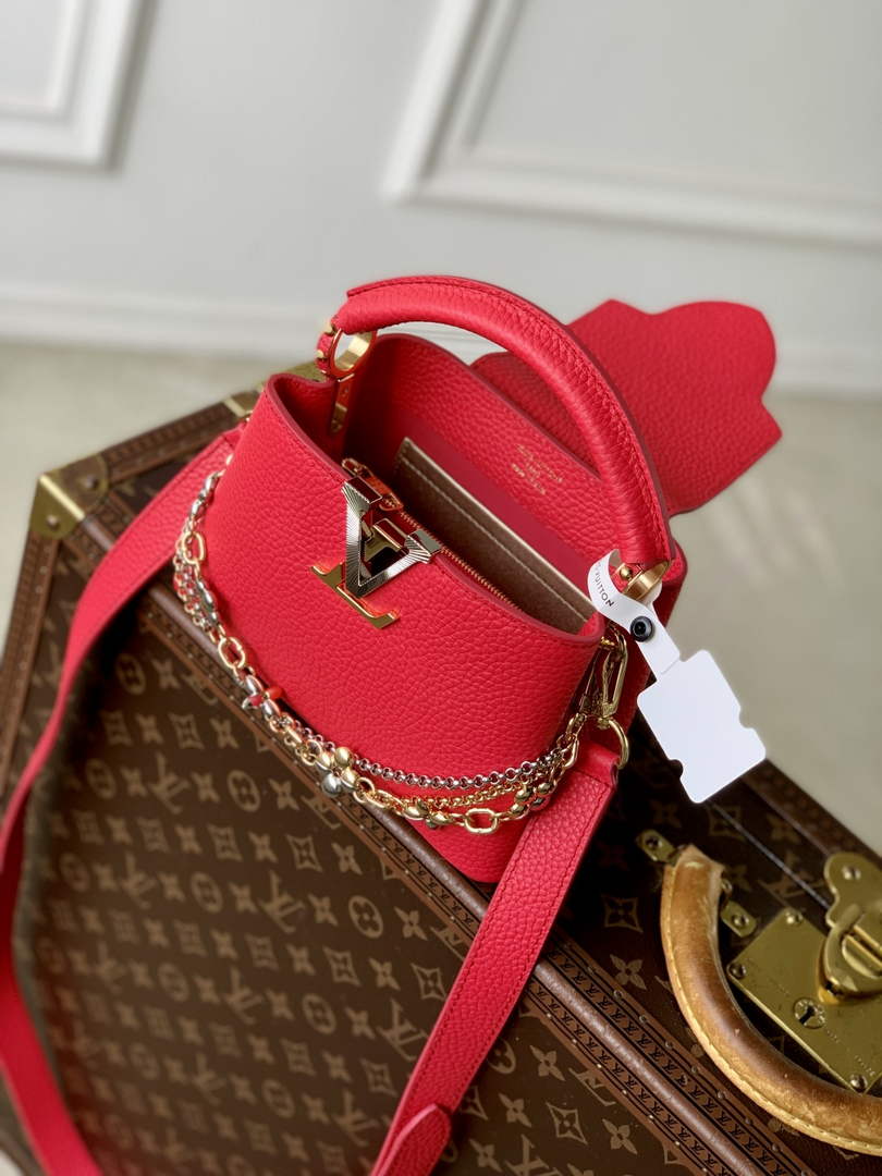 Louis Vuitton Capucines Mini Bag, M26351 In Red Taurillon Leather