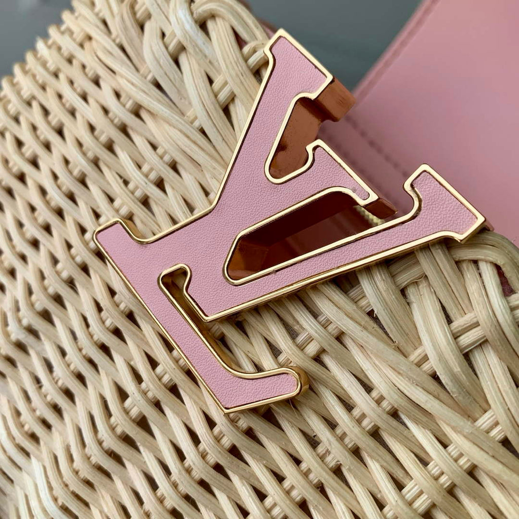 Louis Vuitton Capucines Mini Bag, M28548 Washed Pink Rattan and denim
