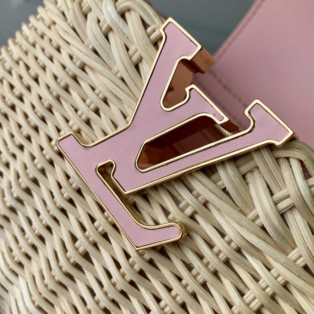 Louis Vuitton Capucines Mini Bag, M28548 Washed Pink Rattan and denim