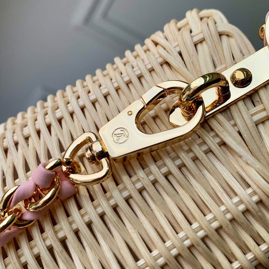Louis Vuitton Capucines Mini Bag, M28548 Washed Pink Rattan and denim