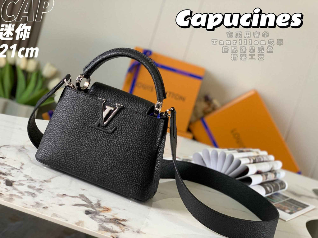 Louis Vuitton Capucines Mini Bag M56071 Black Leather Silver