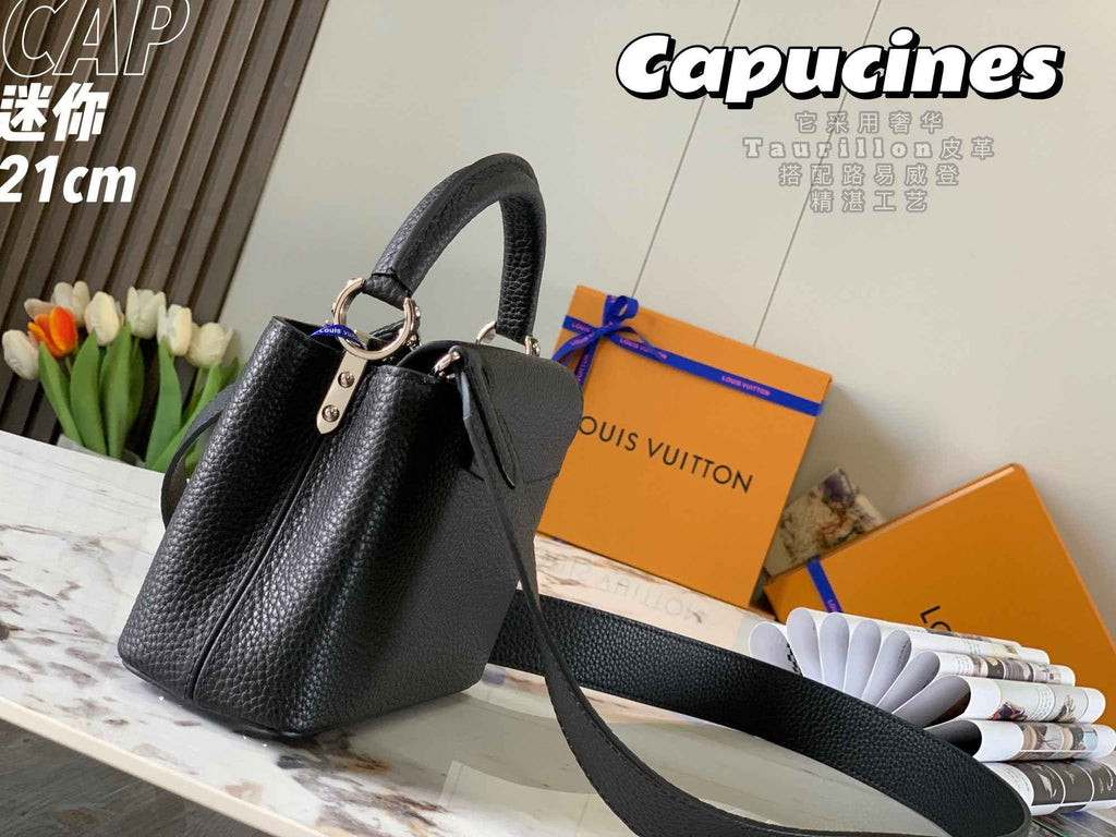 Louis Vuitton Capucines Mini Bag M56071 Black Leather Silver