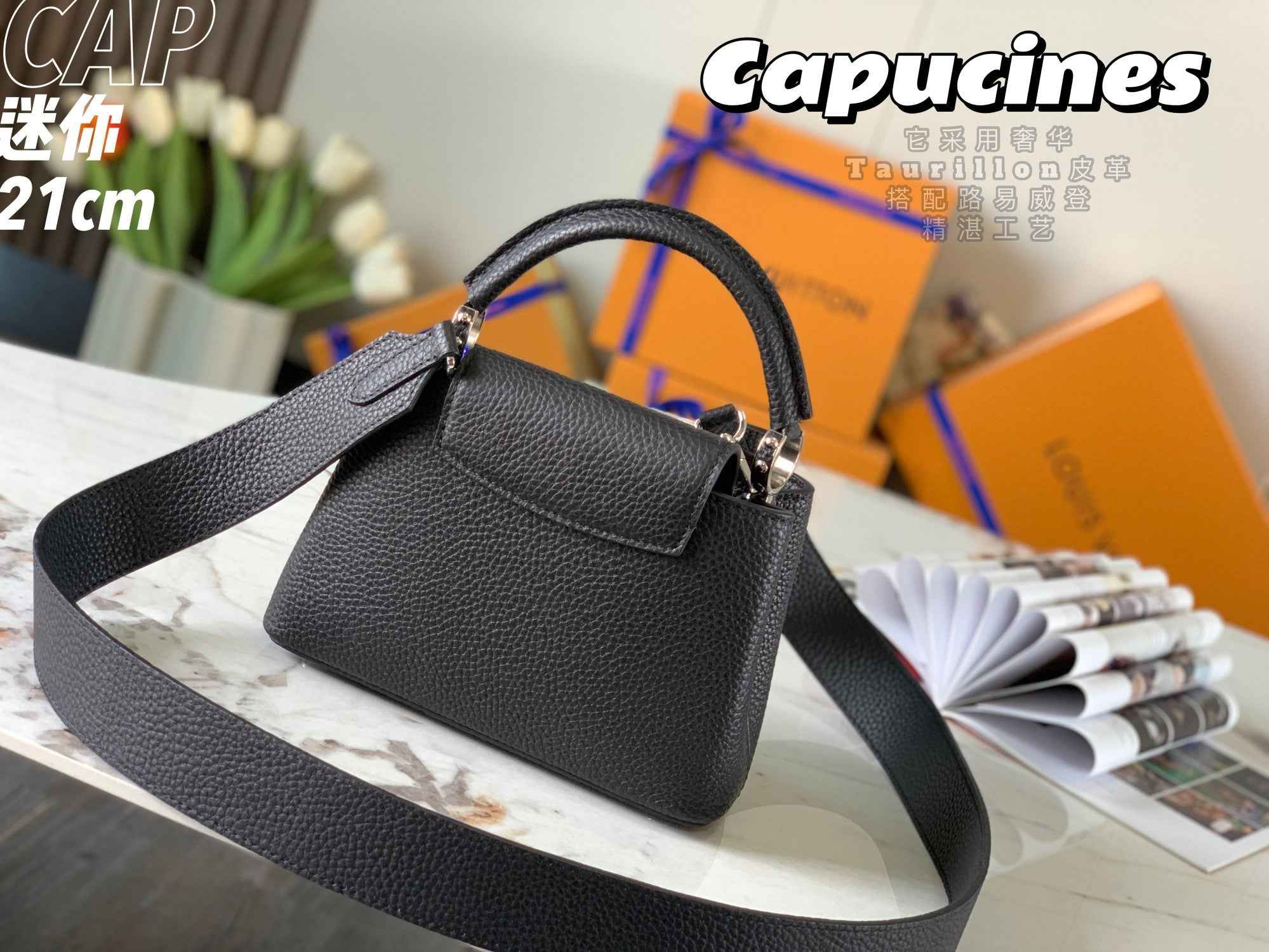 Louis Vuitton Capucines Mini Bag M56071 Black Leather Silver