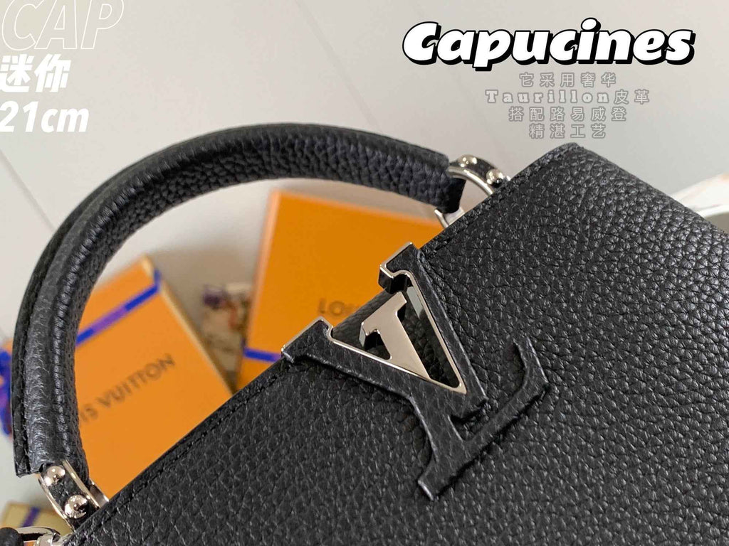 Louis Vuitton Capucines Mini Bag M56071 Black Leather Silver
