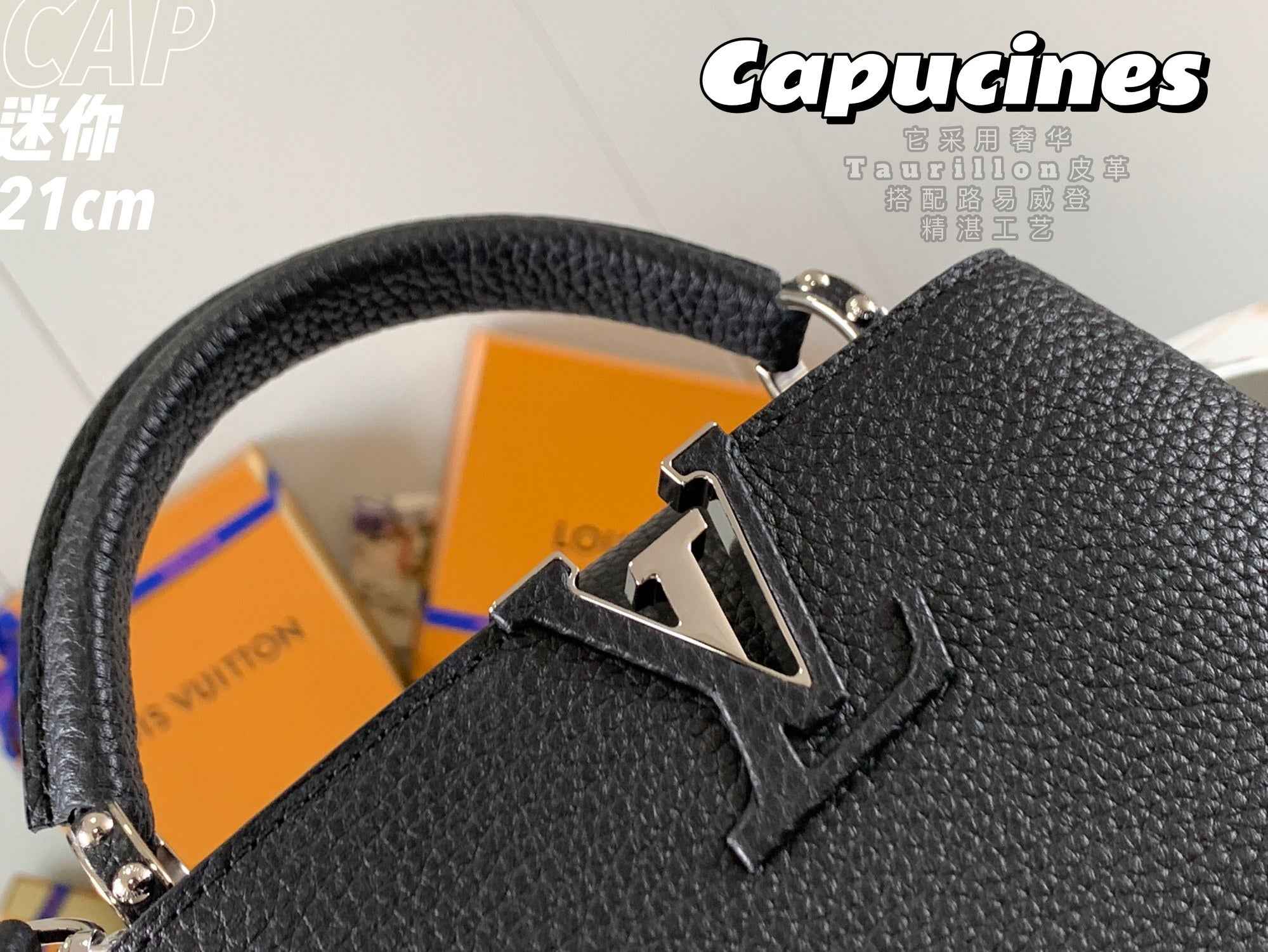 Louis Vuitton Capucines Mini Bag M56071 Black Leather Silver
