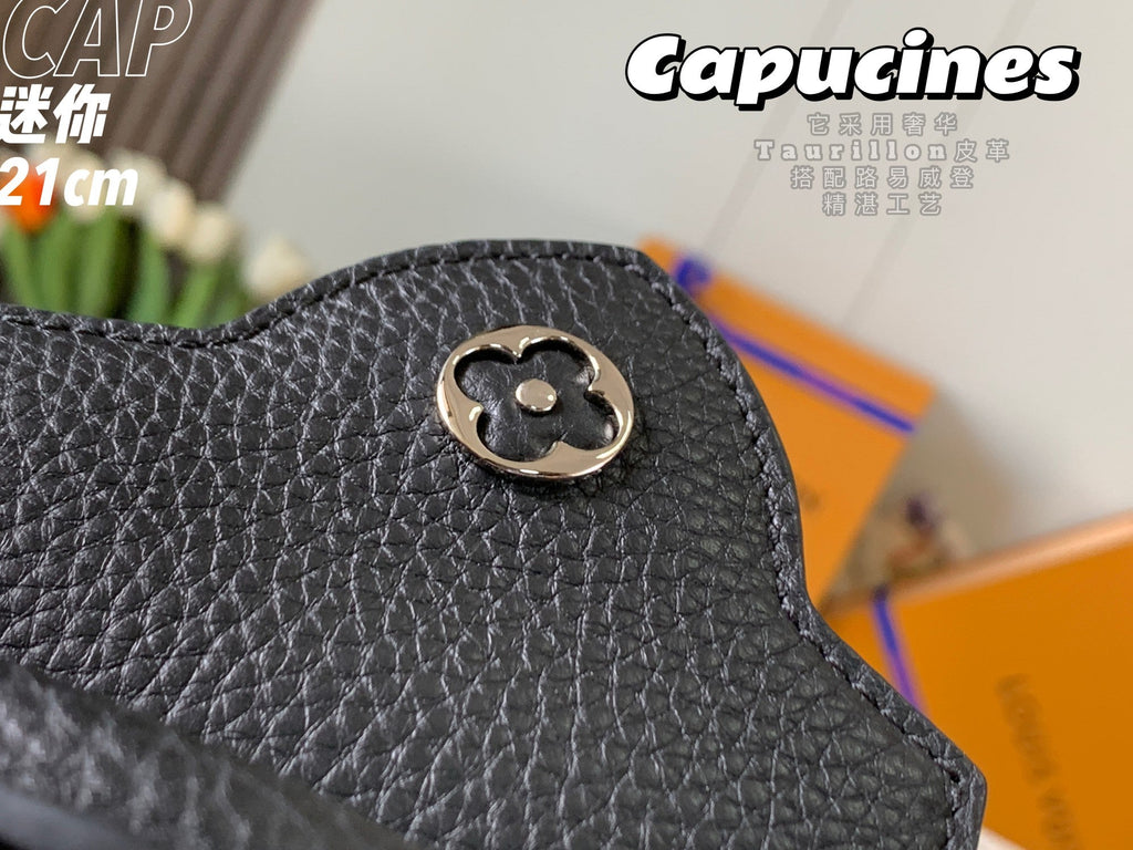 Louis Vuitton Capucines Mini Bag M56071 Black Leather Silver