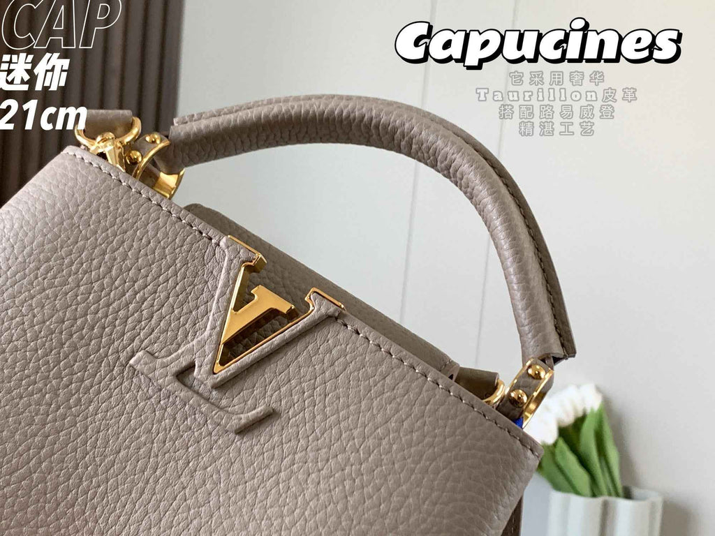 Louis Vuitton Capucines Mini Bag M56071 Gray Leather