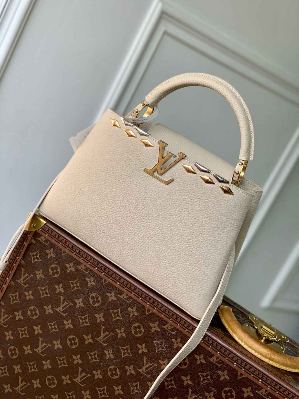 Louis Vuitton Capucines MM Bag, M12952 In Beige Taurillon Leather