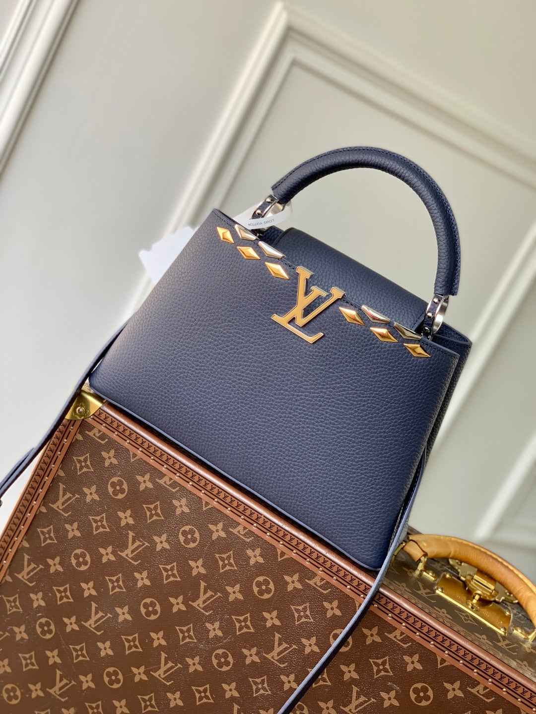 Louis Vuitton Capucines MM Bag, M12952 In Navy Taurillon Leather