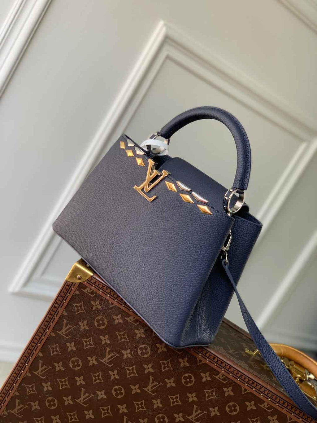 Louis Vuitton Capucines MM Bag, M12952 In Navy Taurillon Leather