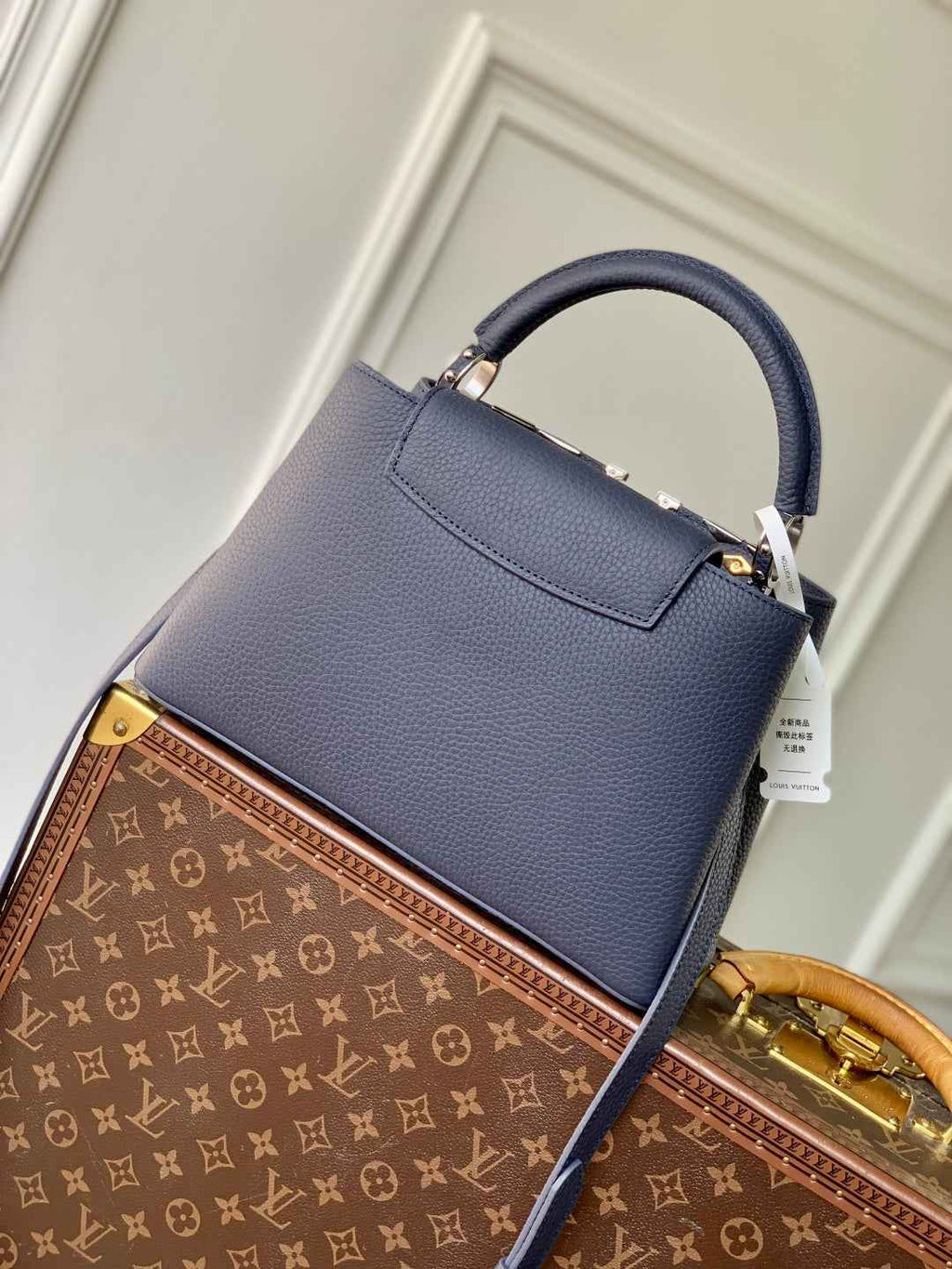 Louis Vuitton Capucines MM Bag, M12952 In Navy Taurillon Leather