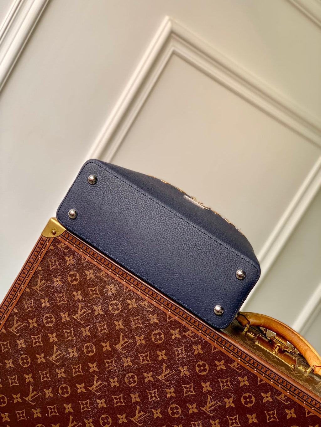 Louis Vuitton Capucines MM Bag, M12952 In Navy Taurillon Leather