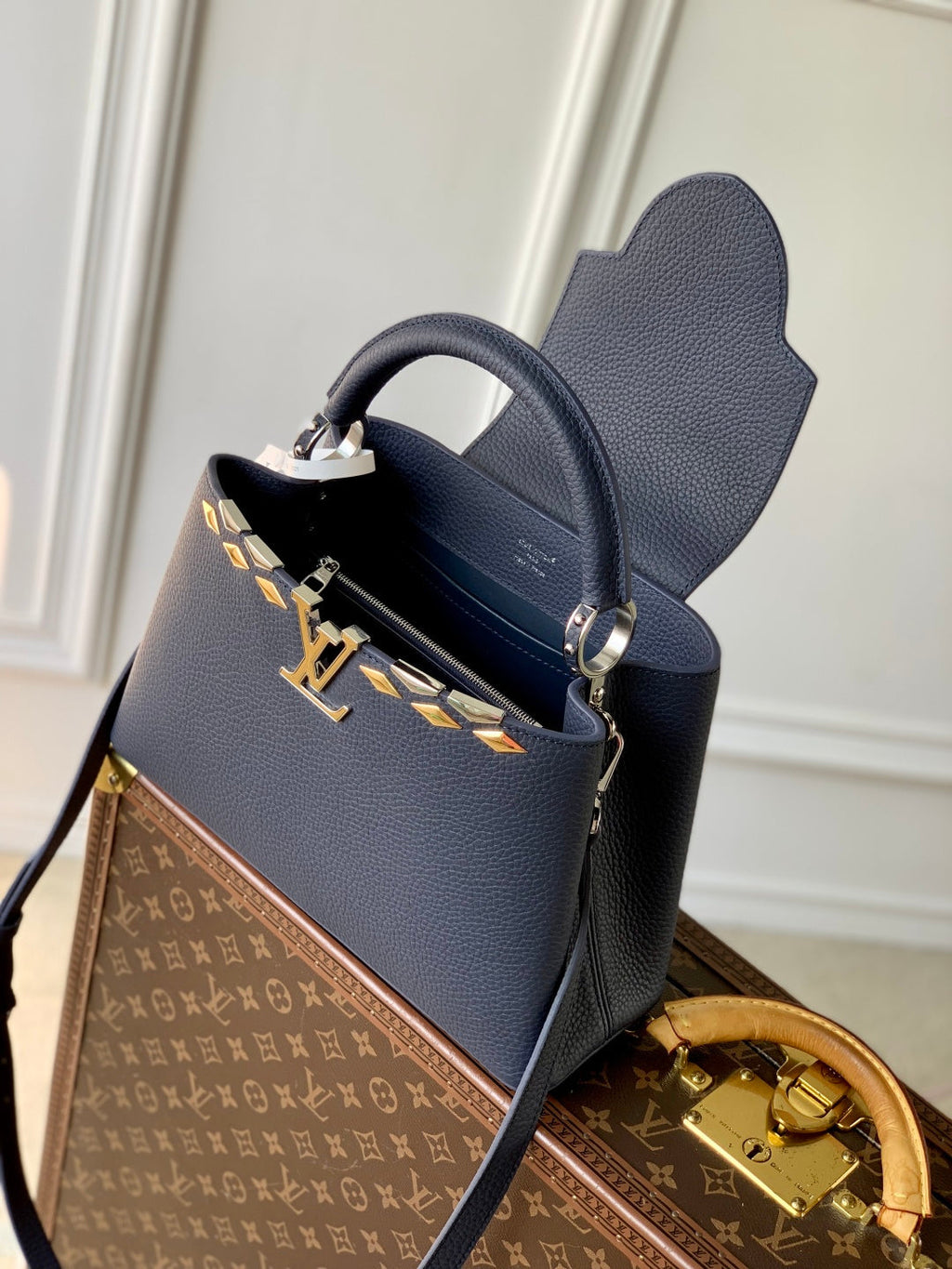 Louis Vuitton Capucines MM Bag, M12952 In Navy Taurillon Leather