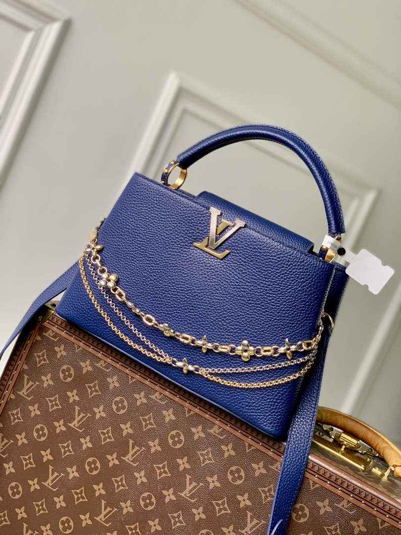 Louis Vuitton Capucines MM Bag, M27035 In Navy Taurillon Leather