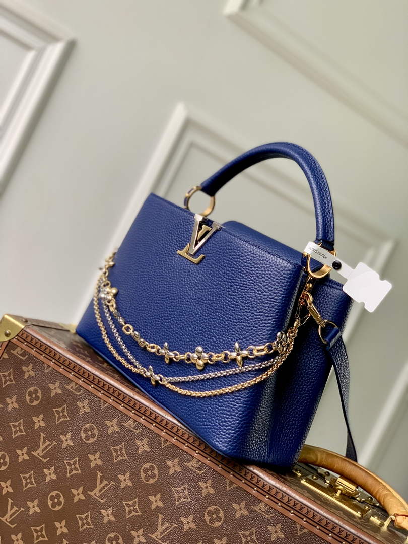 Louis Vuitton Capucines MM Bag, M27035 In Navy Taurillon Leather