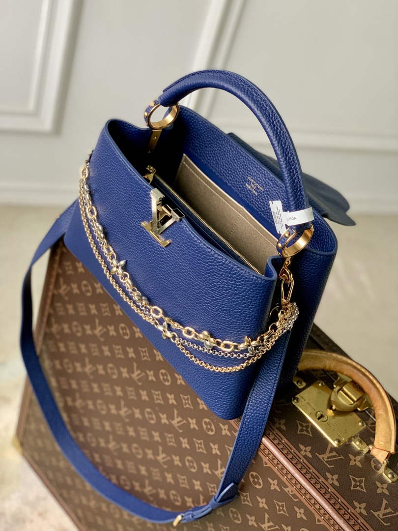 Louis Vuitton Capucines MM Bag, M27035 In Navy Taurillon Leather