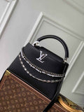 Louis Vuitton Capucines MM Bag, M27035 In Black Taurillon Leather Silver