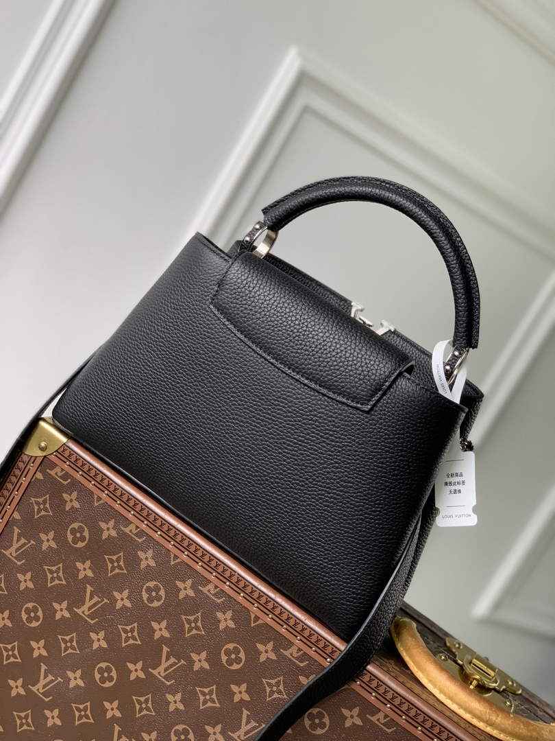 Louis Vuitton Capucines MM Bag, M27035 In Black Taurillon Leather Silver