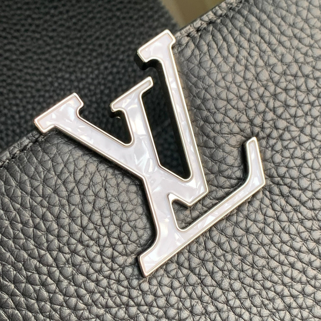 Louis Vuitton Capucines MM Bag, M27035 In Black Taurillon Leather Silver