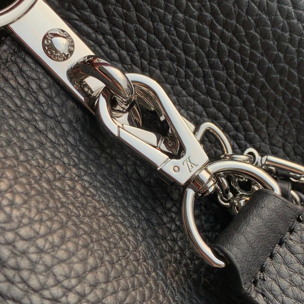 Louis Vuitton Capucines MM Bag, M27035 In Black Taurillon Leather Silver