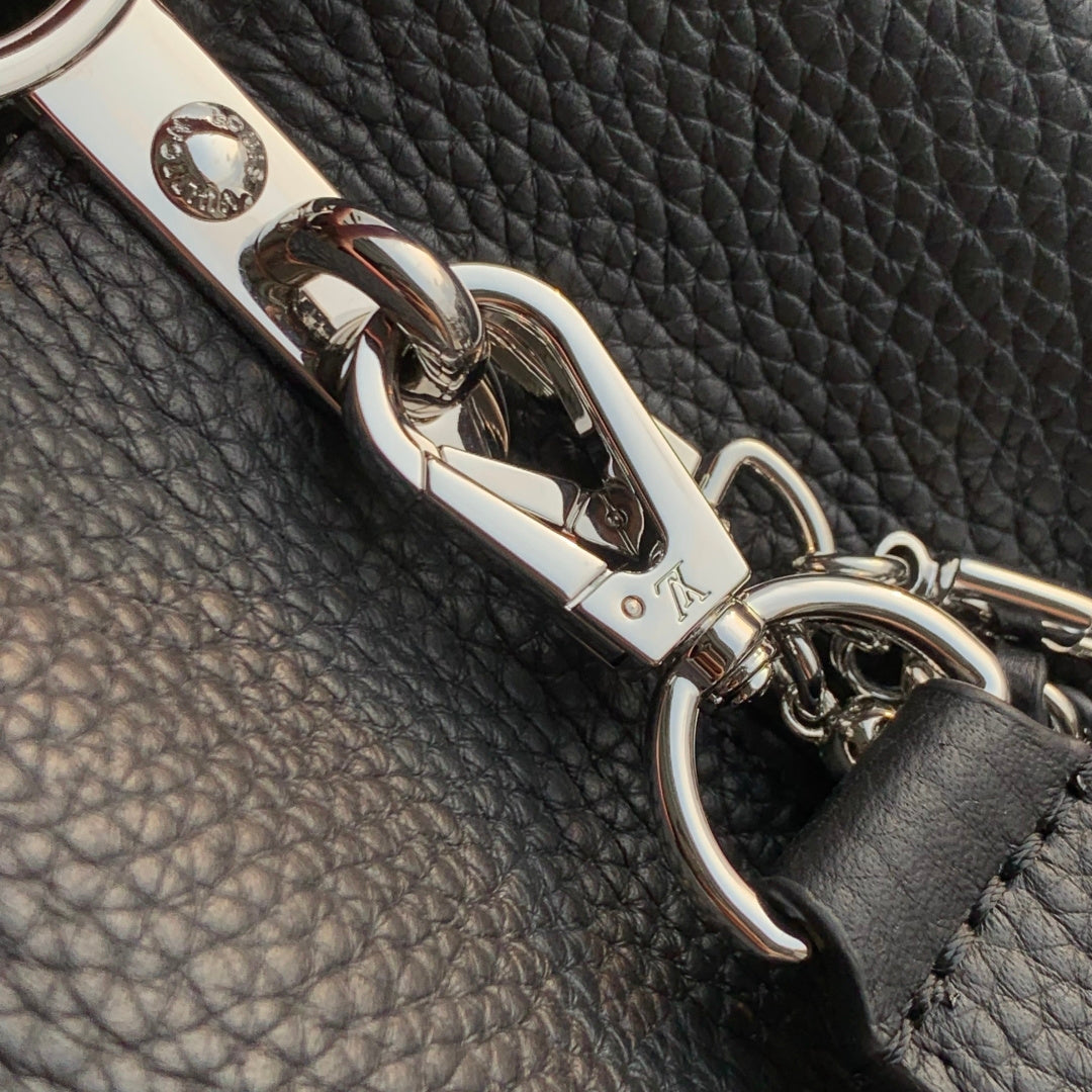 Louis Vuitton Capucines MM Bag, M27035 In Black Taurillon Leather Silver