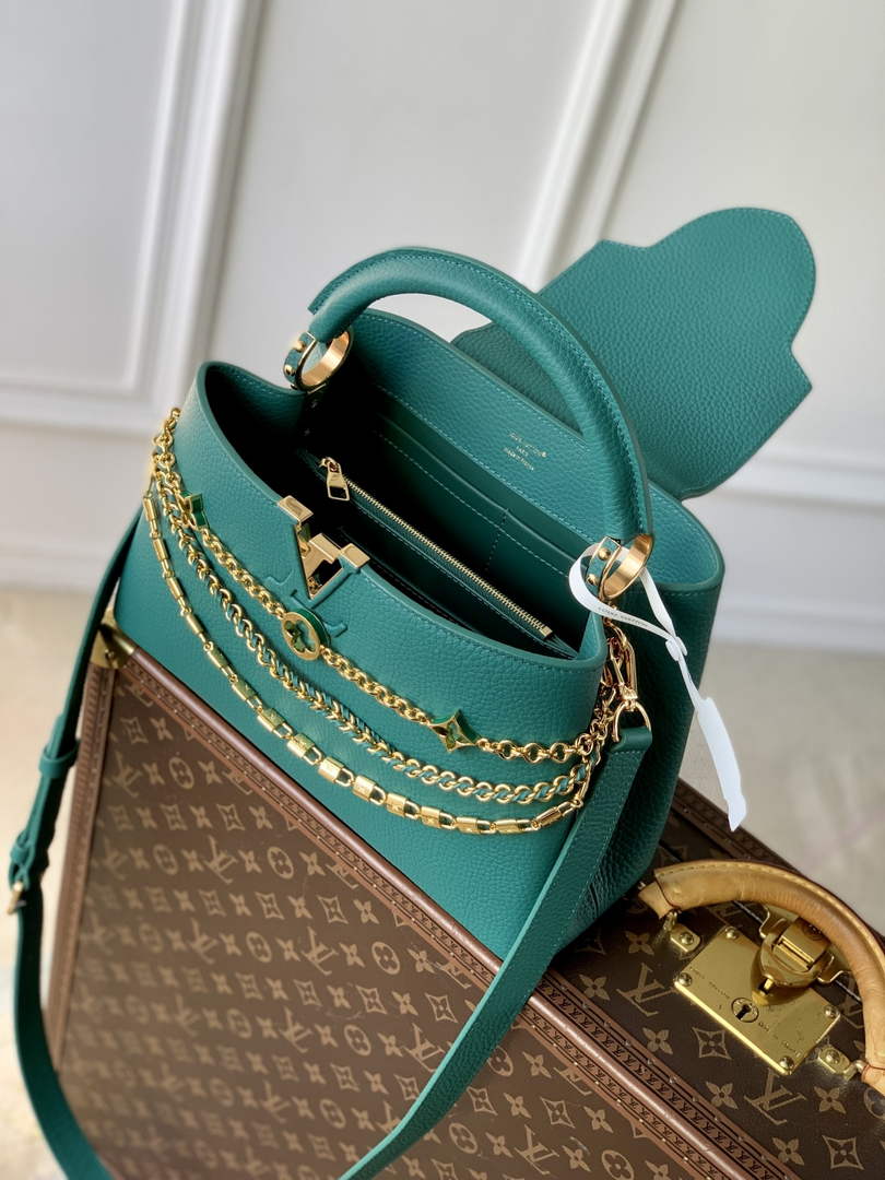Louis Vuitton Capucines MM Bag, M27035 In Green Taurillon Leather