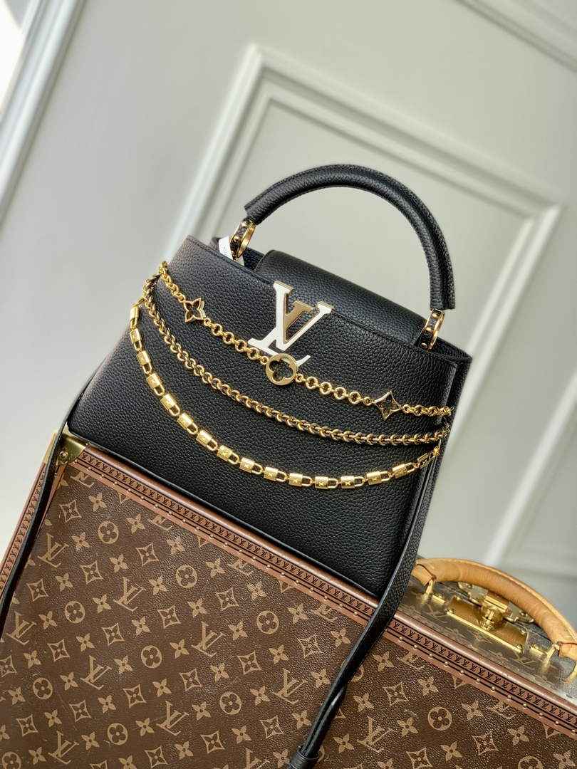 Louis Vuitton Capucines MM Bag, M27035 In Black Taurillon Leather