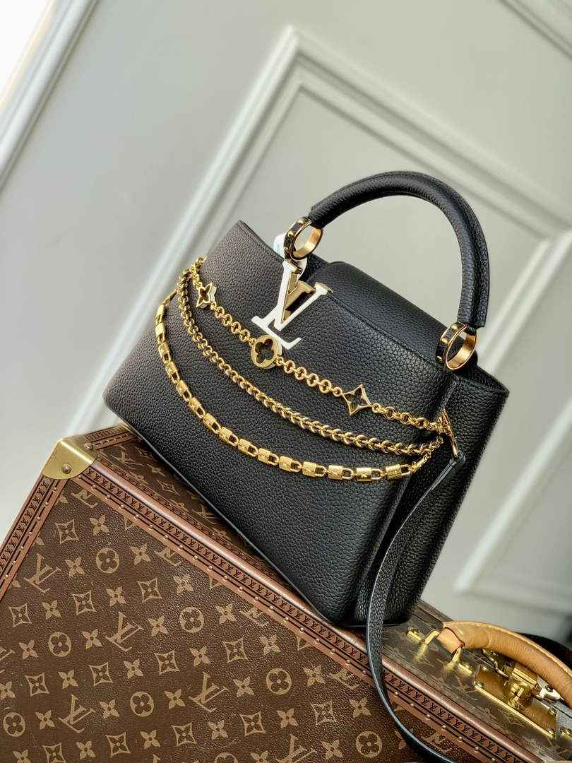 Louis Vuitton Capucines MM Bag, M27035 In Black Taurillon Leather