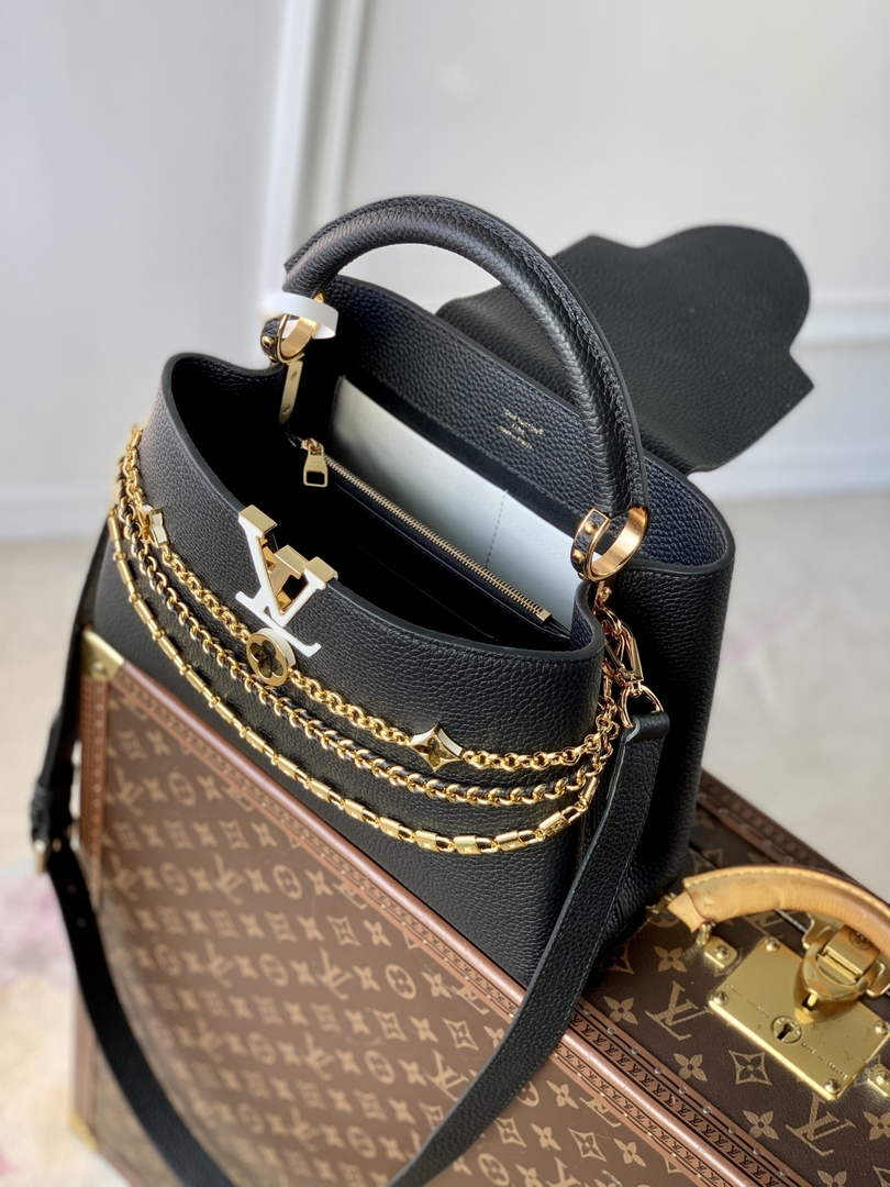 Louis Vuitton Capucines MM Bag, M27035 In Black Taurillon Leather