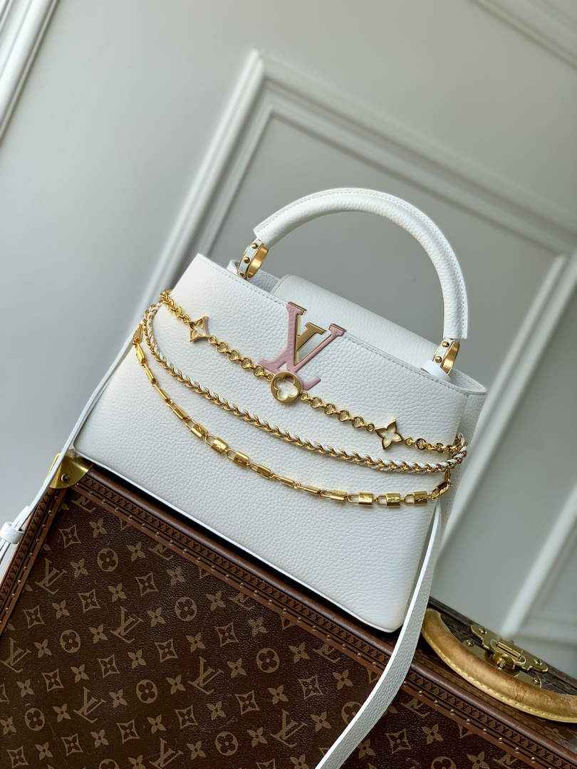 Louis Vuitton Capucines MM Bag, M27035 In Beige Taurillon Leather