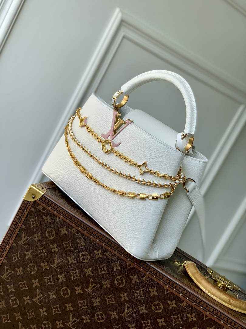 Louis Vuitton Capucines MM Bag, M27035 In Beige Taurillon Leather