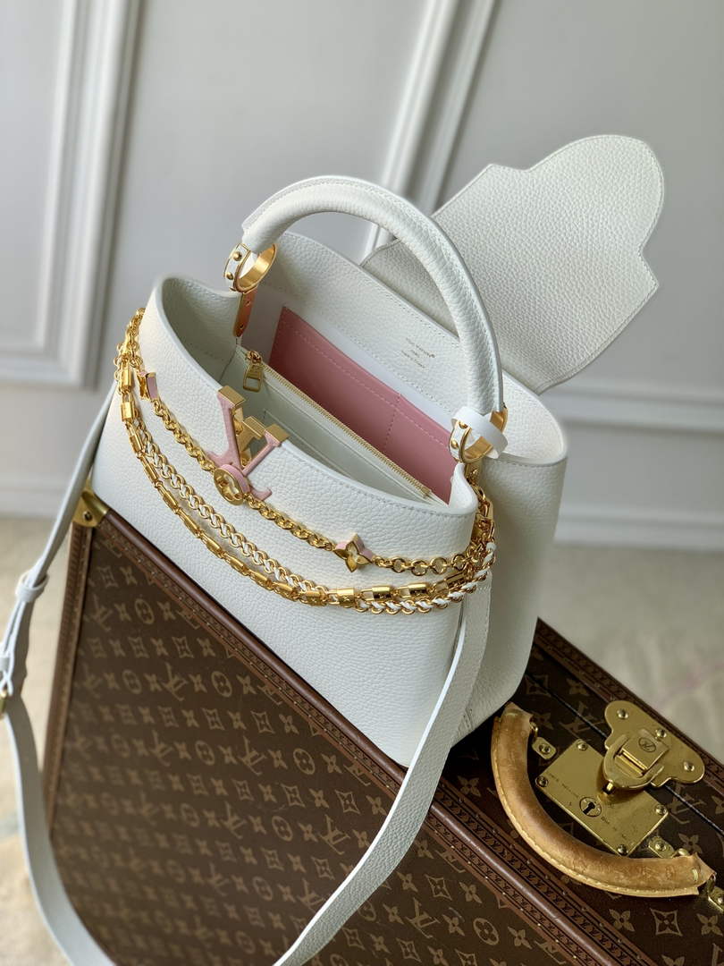 Louis Vuitton Capucines MM Bag, M27035 In Beige Taurillon Leather