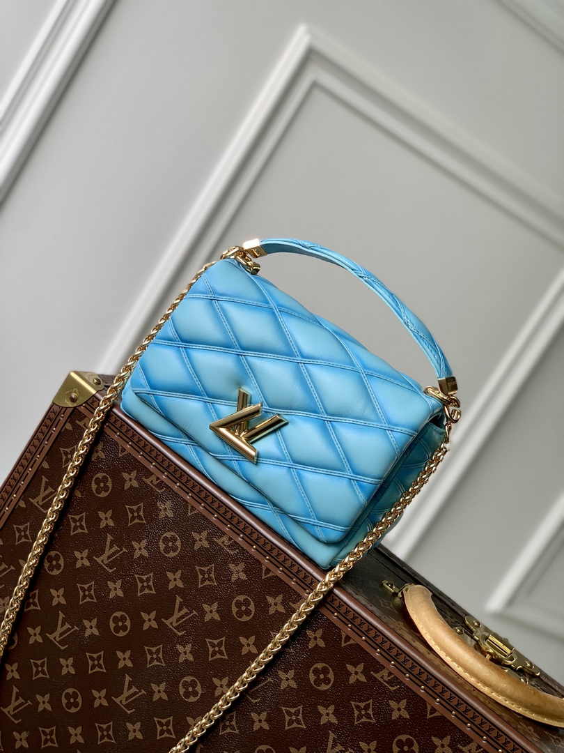 Louis Vuitton GO-14 MM Malletage Leather Bag M24185 Blue Lambskin - Default Title - View 1