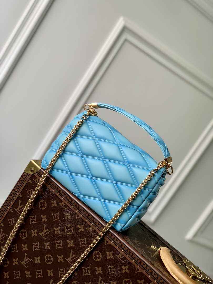 Louis Vuitton GO-14 MM Malletage Leather Bag M24185 Blue Lambskin