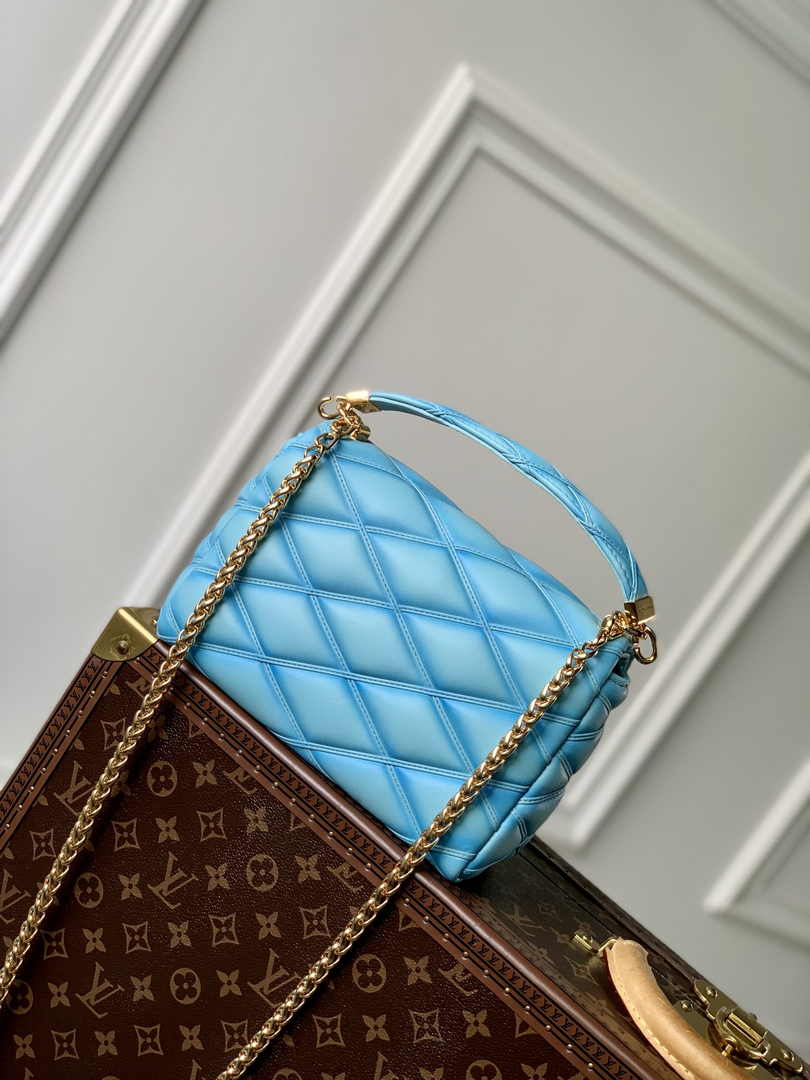 Louis Vuitton GO-14 MM Malletage Leather Bag M24185 Blue Lambskin