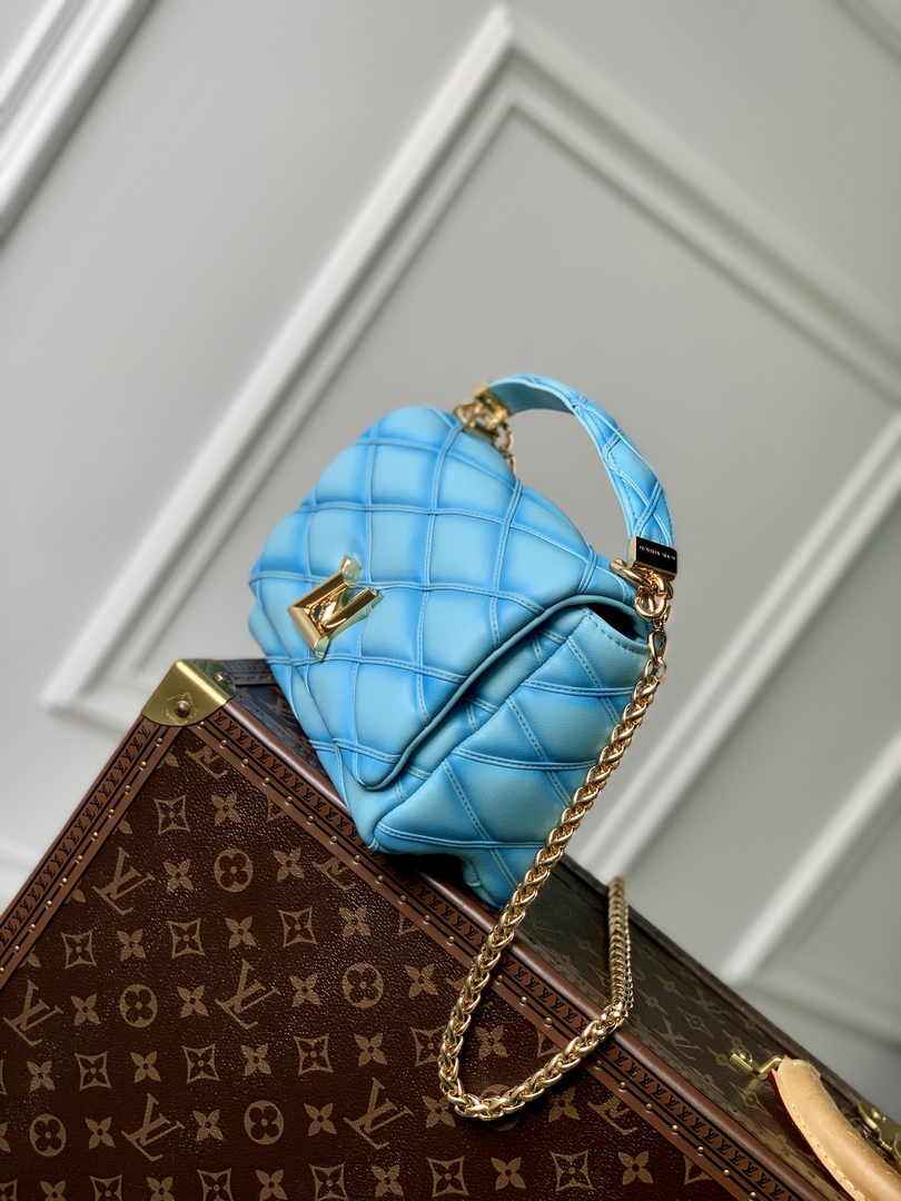 Louis Vuitton GO-14 MM Malletage Leather Bag M24185 Blue Lambskin